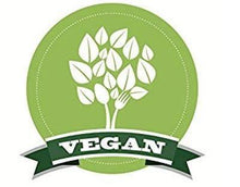 Vegan seal sticker with leaf icon on Aloe Cadabra product