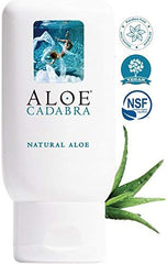 Aloe Cadabra Natural Aloe white squeeze bottle with aloe leaf and certifications organic aloe vera personal lubricant