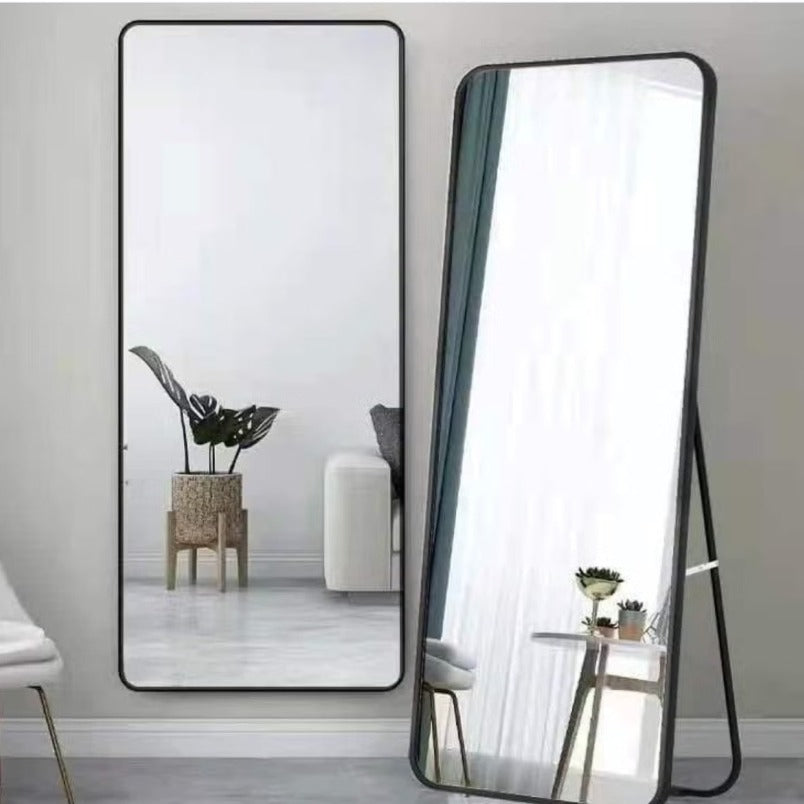 Huitich floor and full length mirrors with sleek black aluminum alloy frame mirror in modern room setting