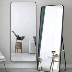 Huitich floor and full length mirrors with sleek black aluminum alloy frame mirror in modern room setting