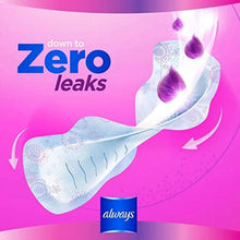 Winged sanitary pad with protective core, purple liquid droplets