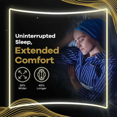 Always night pads for heavy flow image showing woman sleeping peacefully in blue striped pajamas