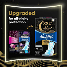 Two maxi thick overnight pad packs, XXL and other size, with winged pad illustrations