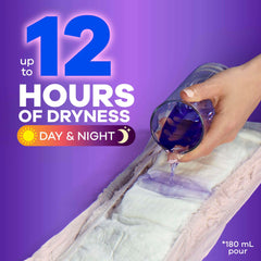 Always Discreet disposable postpartum underwear for women absorbent pad demo showing liquid drawn in for up to 12 hours dryness