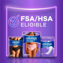 Disposable incontinence underwear assortment, Always discreet product boxes displayed