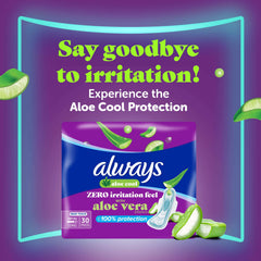 Always Aloe Cool purple package with aloe slices and branding for maxi thick sanitary pads with wings and aloe protection