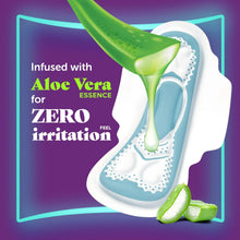 Maxi sanitary pad with wings featuring aloe vera drops and blue top sheet