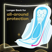 Winged maxi night sanitary pad with contoured shape and blue top layer