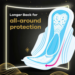 Always night sanitary pads with wings longer back for all around overnight protection blue absorbent pad