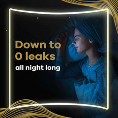Always night sanitary pads with wings ad showing woman sleeping peacefully with zero leaks promise