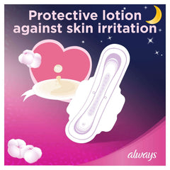 Always ultra thin night sanitary pads with protective lotion illustration cotton heart and night sky background