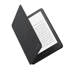 Huitich AMZ Kindle Paperwhite fabric case in dark gray protecting an open Kindle Paperwhite device