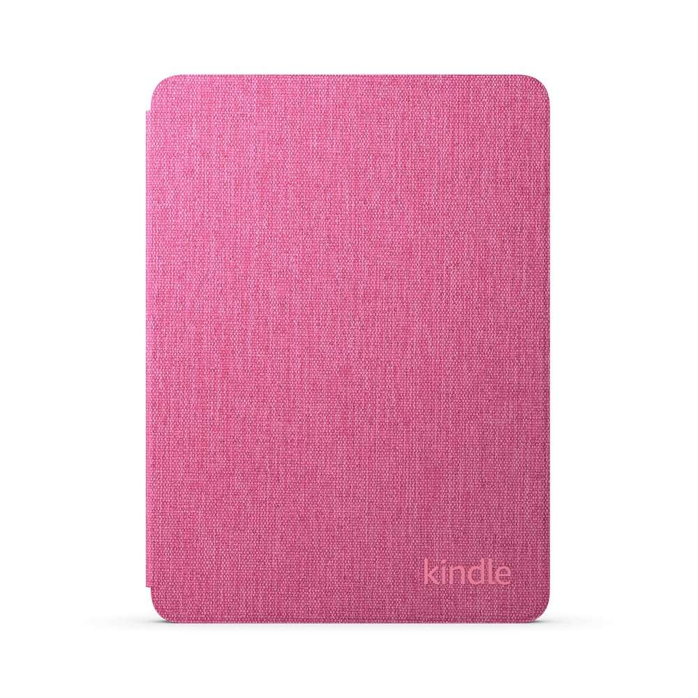 Pink Kindle Paperwhite fabric case with textured surface and kindle logo for e-reader protection