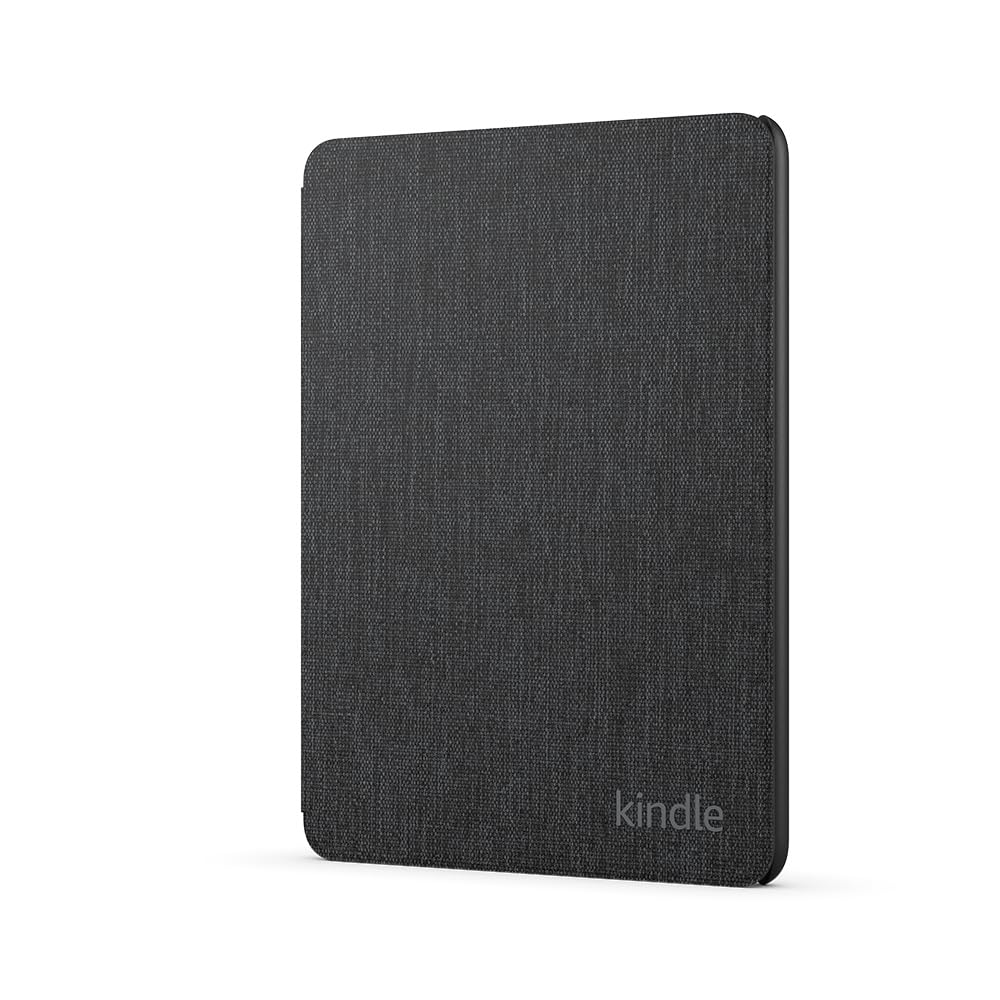Black Kindle Paperwhite fabric case with textured cover and Kindle logo on the front