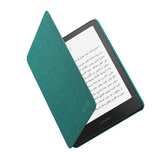 Huitich AMZ waterproof Kindle cover fabric in teal protecting an open Kindle e-reader
