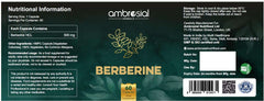 AMBROSIAL Berberine bottle label with 60 capsules and supplement facts listing berberine hcl 500mg supplement