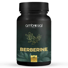 Berberine supplement bottle with black cap and 60 vegetarian capsules label.