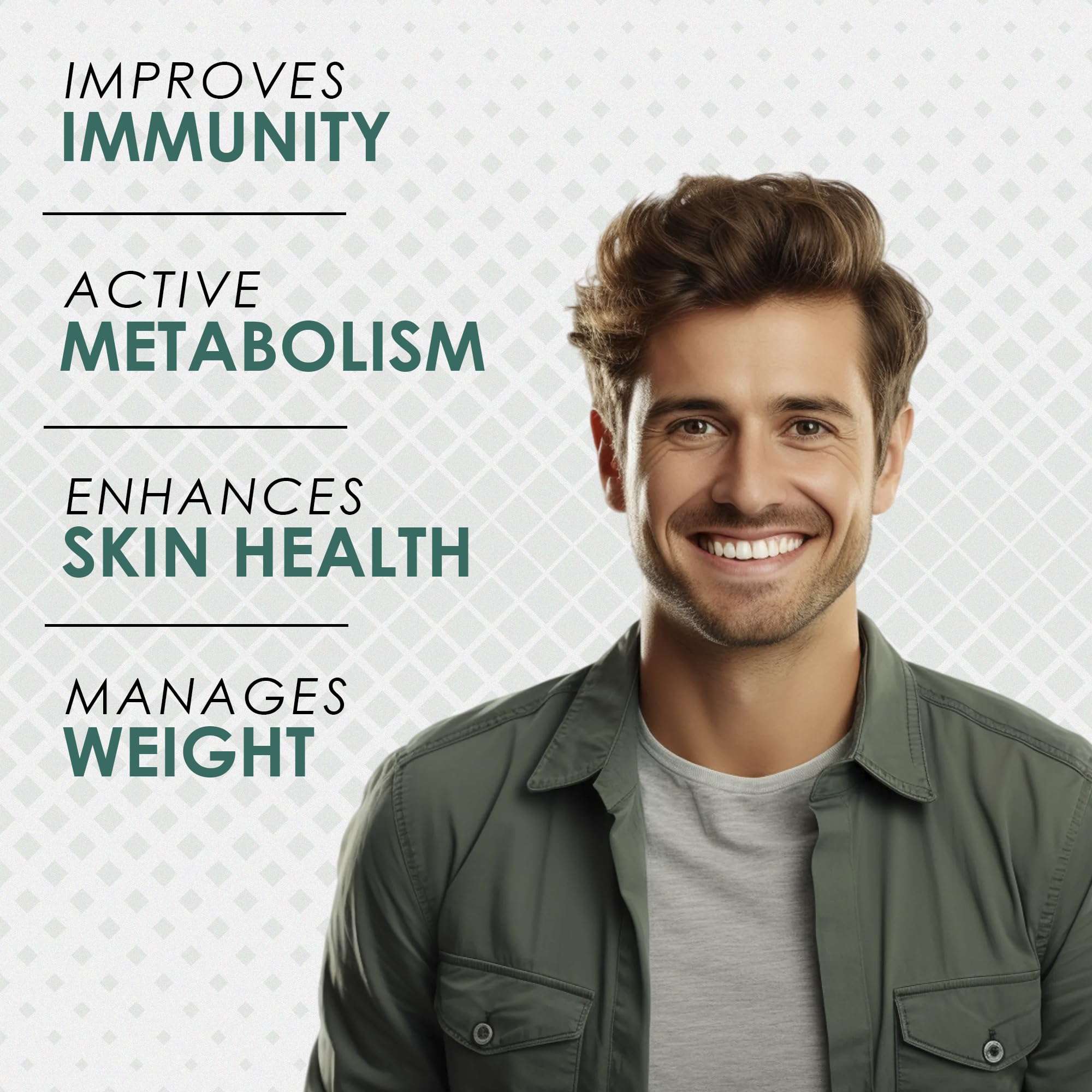 AMBROSIAL curcumin supplement with piperine and ginger showing smiling man text improves immunity metabolism skin health weight