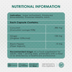 AMBROSIAL nutritional label showing curcumin supplement with piperine and ginger 385 mg curcumin 100 mg ginger 15 mg black pepper