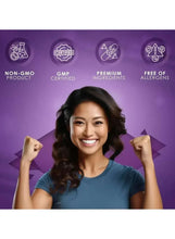 Ambrosial women's multivitamin non-GMO, GMP, premium ingredients and allergen-free icons