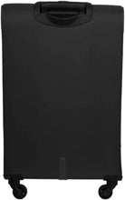 Large softside travel trolley, black, close-up of top handle and front shell