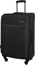 Large softside travel trolley, black, with extended handle and front zipper pocket