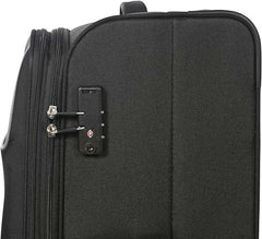 American Tourister large softside travel trolley in black with zipper lock and textured fabric