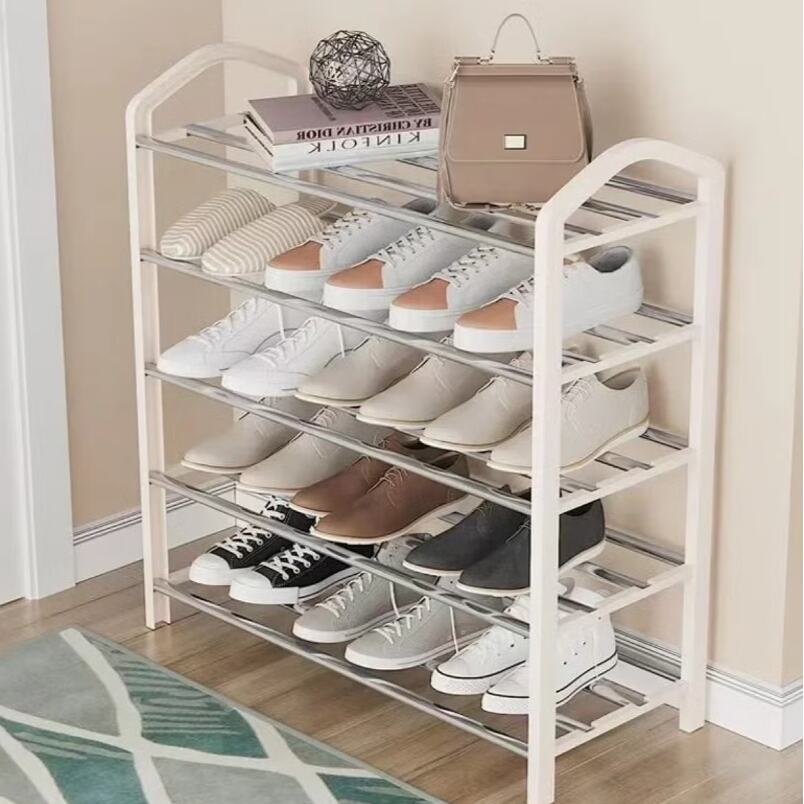 Huitich 5 tier shoe rack organizer in white holding multiple pairs of shoes in a modern room