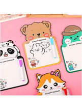 Animal mini whiteboards with bear, panda, and fox characters plus colored markers