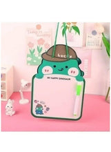 Green dinosaur mini whiteboard with colorful markers and “MY HAPPY DINOSAUR”