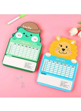 Green and blue animal mini whiteboards with grid schedules and colored markers