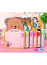 Green dinosaur mini whiteboard with stacked markers in assorted colors
