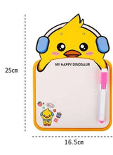 Yellow animal mini whiteboard with blue headphones; size 25cm x 16.5cm