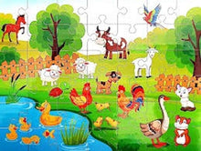 Kids animal play mat with colorful farm and woodland animals around a blue river