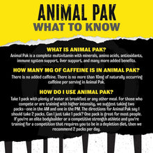 Animal Pak info label with black text on yellow panel and torn-paper top edge