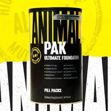 Ultimate Foundation pill pack tub, black and yellow front label with supplement benefits.
