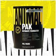 Black vitamin supplement canister with yellow branding and 'Ultimate Foundation' label