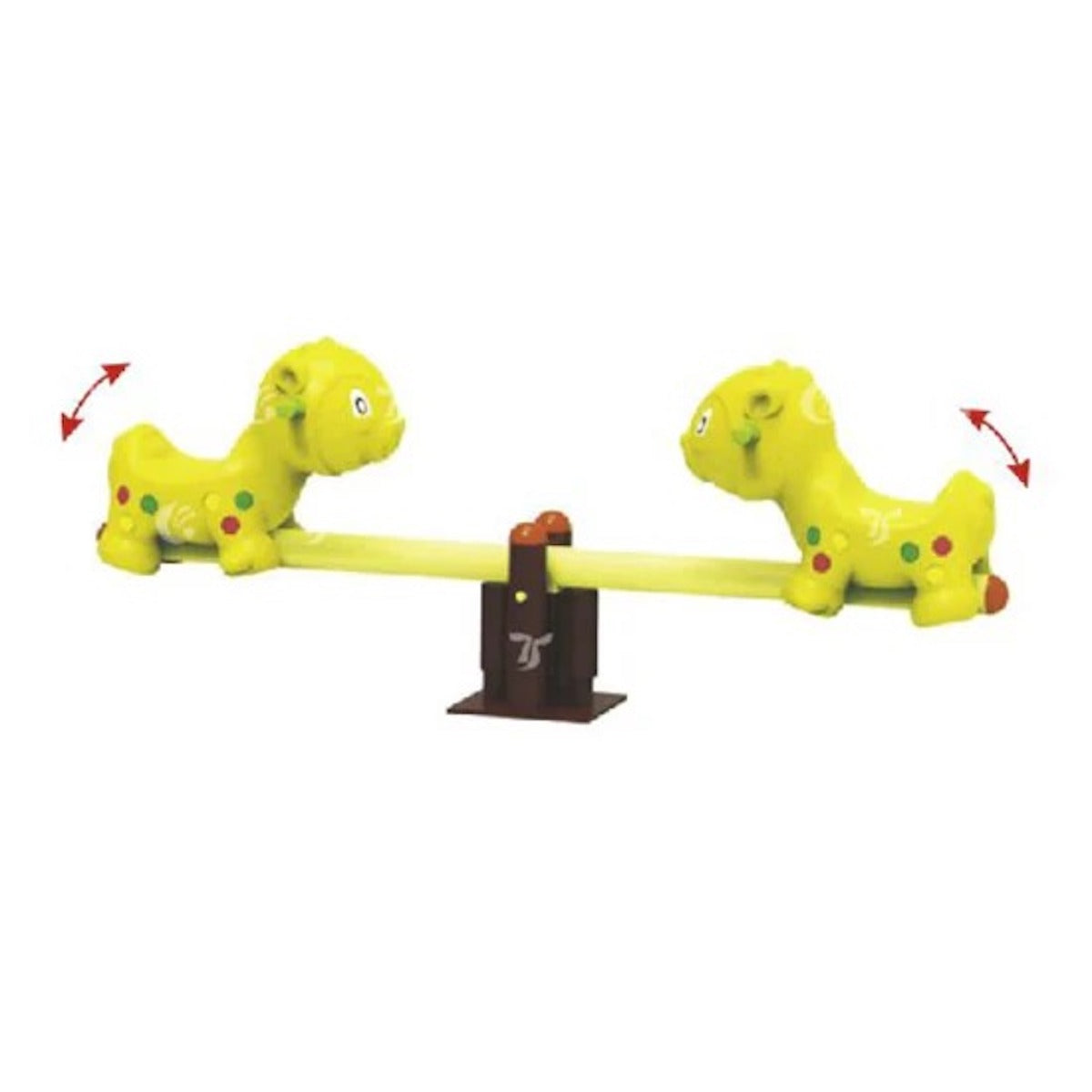 Bright yellow animal shaped seesaw for kids featuring playful lion characters for outdoor play