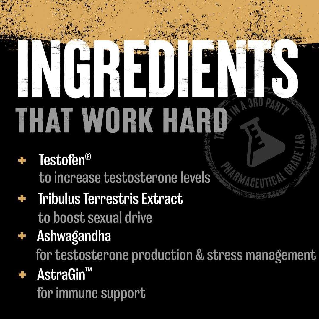 Animal supplement ingredients list showing Testofen Tribulus Ashwagandha AstraGin for testosterone booster for men