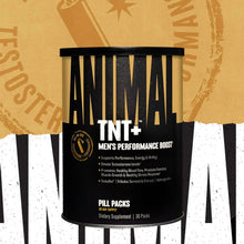 TNT+ men's performance boost supplement container, black label with gold accents
