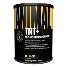 TNT+ men's performance boost supplement container, black with gold lettering