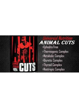 Animal Cuts pill pack back panel with supplement facts text, black and red design