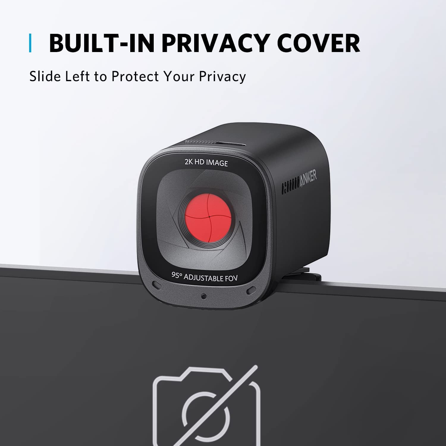 Anker 2K webcam for laptop with built-in privacy cover and 95-degree adjustable field of view