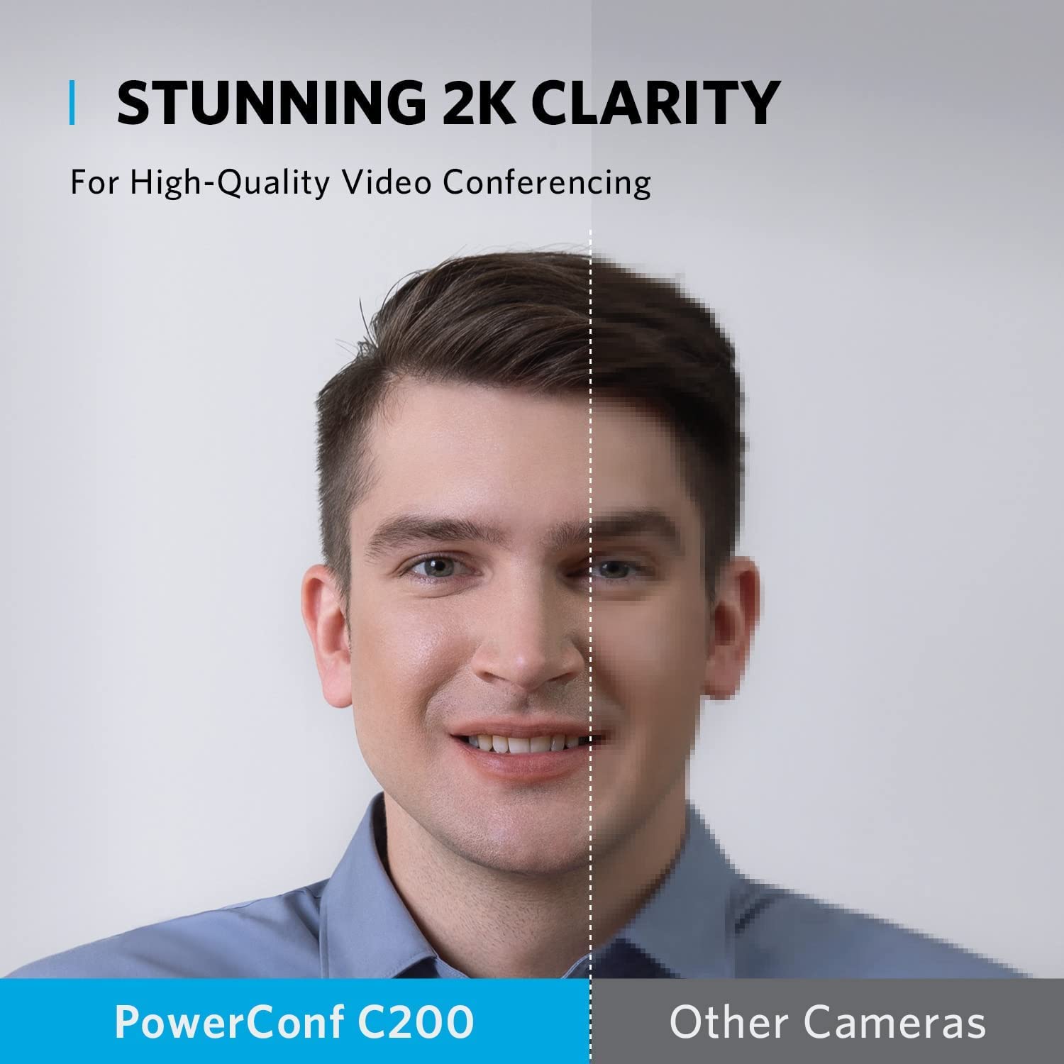 PowerConf C200 2K webcam for laptop showing stunning 2K clarity for high-quality video conferencing