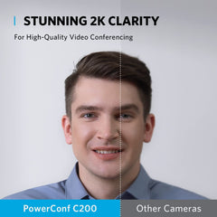 PowerConf C200 2K webcam for laptop showing stunning 2K clarity for high-quality video conferencing