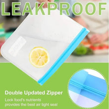 Clear snack bag with light blue double-zip closure and visible condensation droplets
