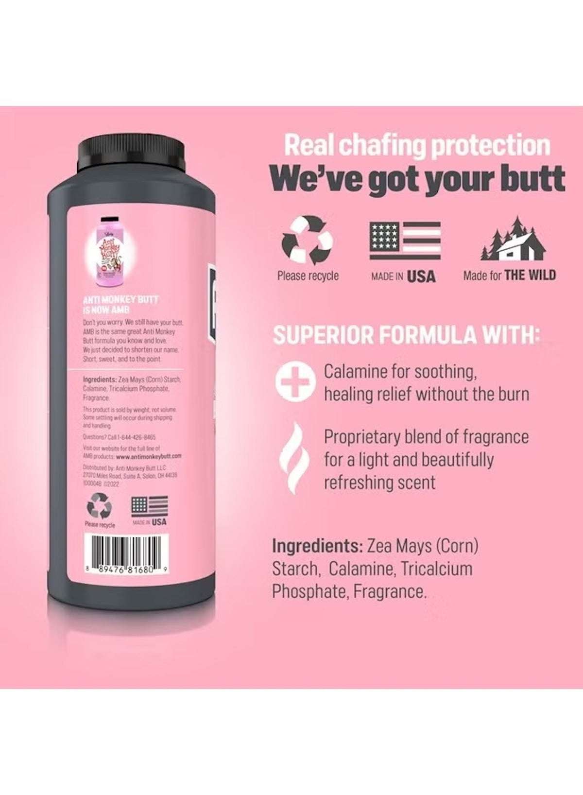 Anti Monkey Butt Body Powder for women with soothing calamine for anti chafing powder for women