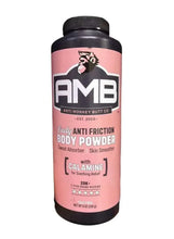 Anti-friction body powder bottle with pink AMB label and calamine