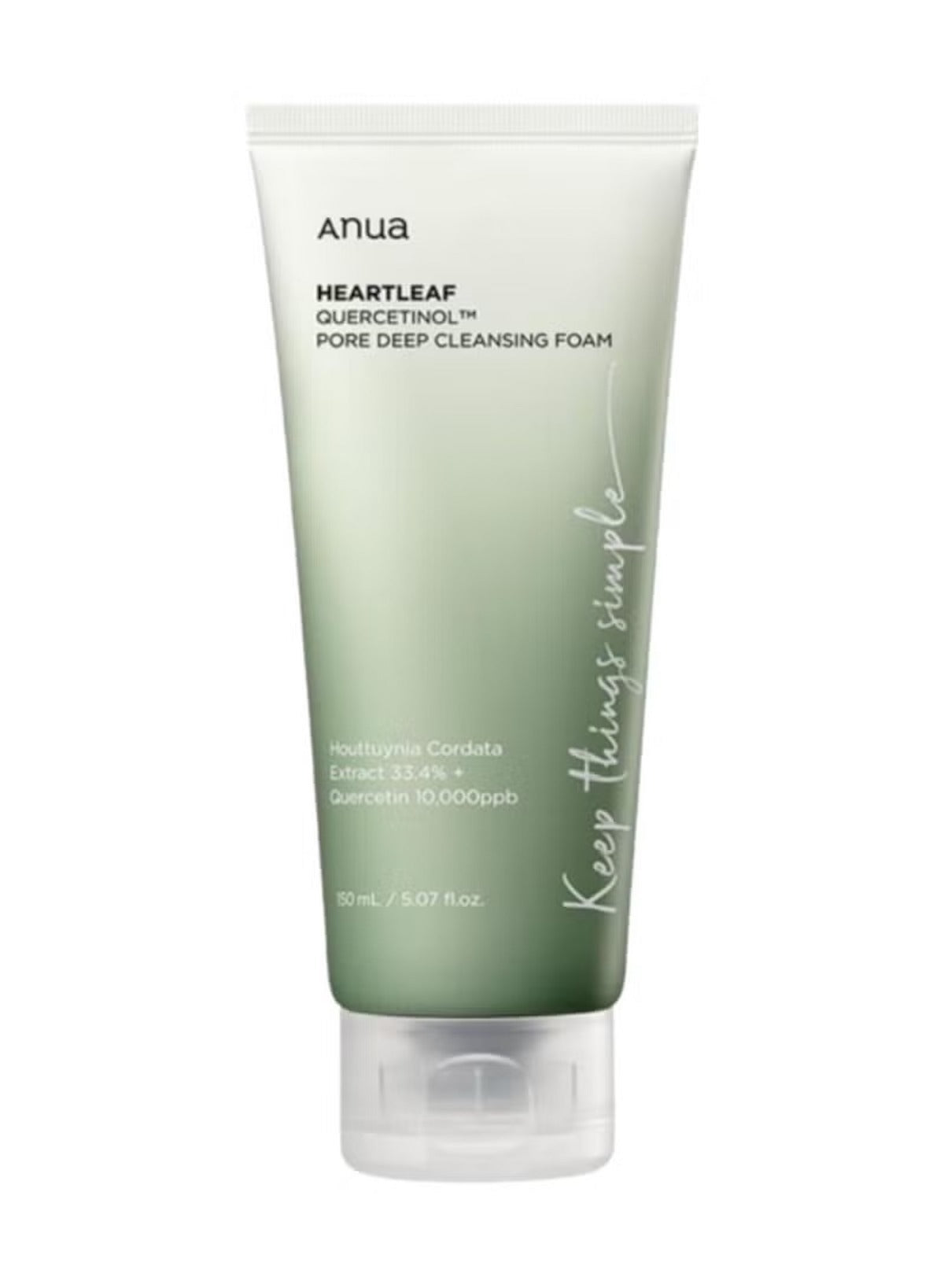 Anua Heartleaf Deep Cleansing Foam in a green tube for effective pore cleaning and refreshing skin.