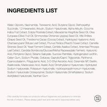 Serum ingredients list text panel on white background